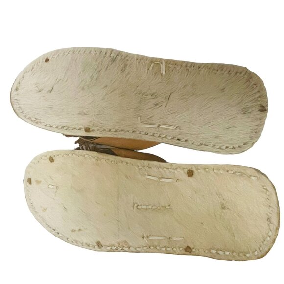 Vintage Flat Slippers Handcrafted Leather Cowhide Sandals Brown Size 10 3/4" - Picture 6 of 8
